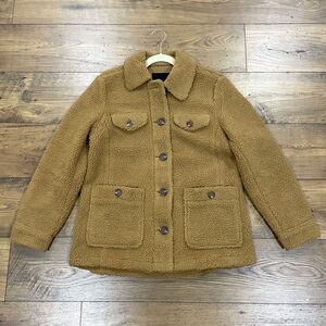 Talbots Jacket Womens Small Sherpa Shirt Jacket Shacket Button Front Camel 2023‎